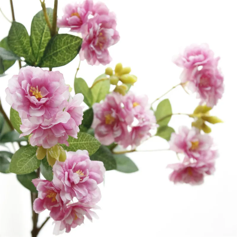 Flone 3 Branch Artificial Cherry Simulation With Leaf Cherry Flower Fake Flower Wedding Home Party Office Decor Floral Art  (11)