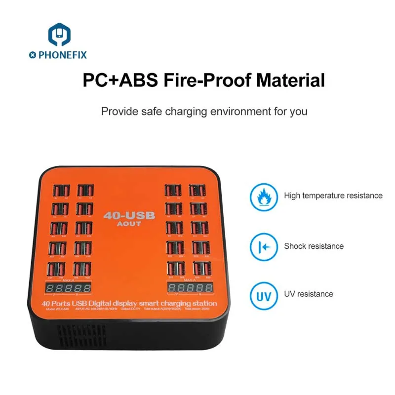 PHONEFIX 40 портов USB зарядная станция для мобильного телефона быстрая зарядная станция с ЖК-дисплеем для iPhone 6 7 8 iPad samsung
