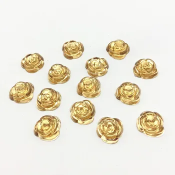 

100pcs Gold Rose Flower With Silver Plated Gems Flatbacks Embellishments DIY Christmas Cabochons Decorations Crafts 14mm