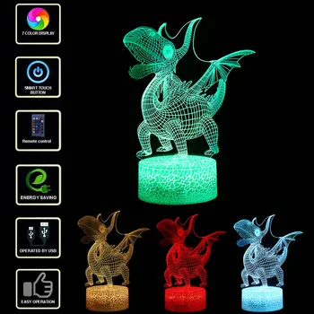 

LED 3D Night Light illuminated illusion Light Desk USB 3D Visual Dinosaur Lamp 7 Color Change Gifts 3D Light Fixtures For Kids