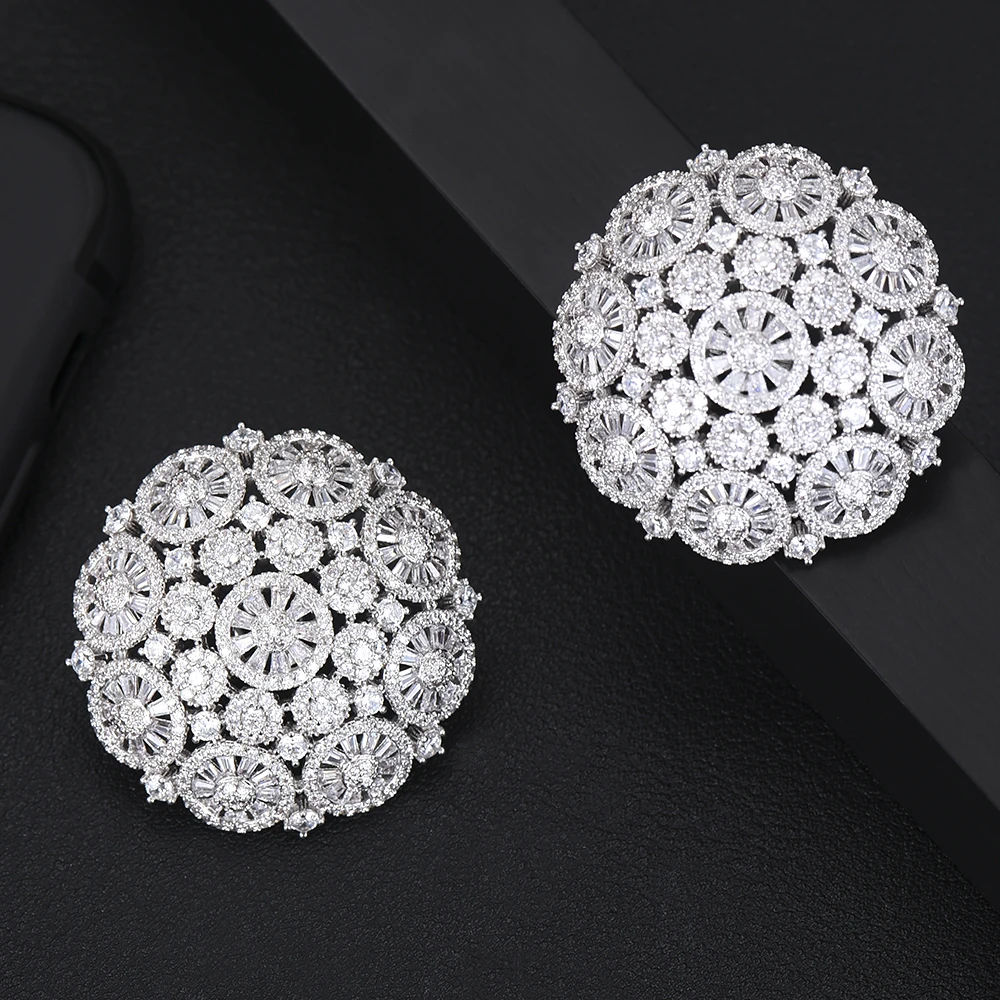 

Noble Luxury Sterling Silver Round Earrings Korean Style Full Cubic Zirconia Inlaid Bridal Earrings Fashion Jewelry For Women