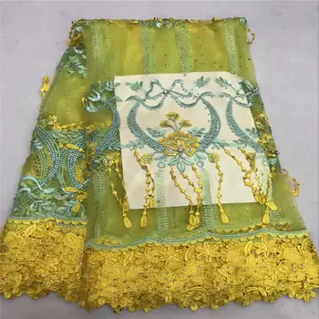 

Best Quality Beaded 3D African French Net Lace Fabric Emboridery French Mesh Lace Fabric With Stones And Beads Material 30