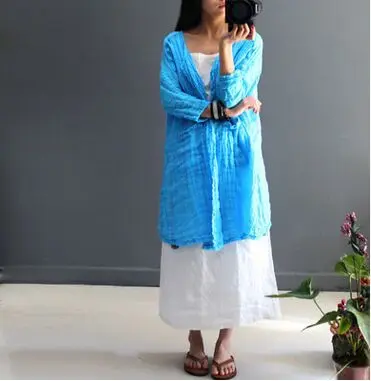 

Summer new women's literary range wild loose solid color cotton hemp cardigan S56