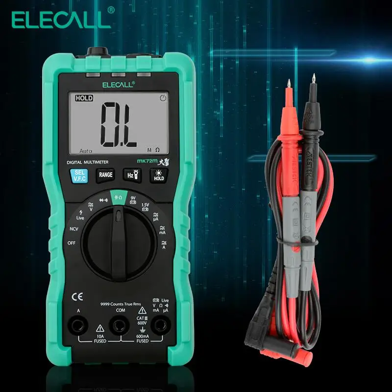 

ELECALL MK72M mini digital multimeter test meter true RMS multi-function resistance capacitor tester multimetro cable probes