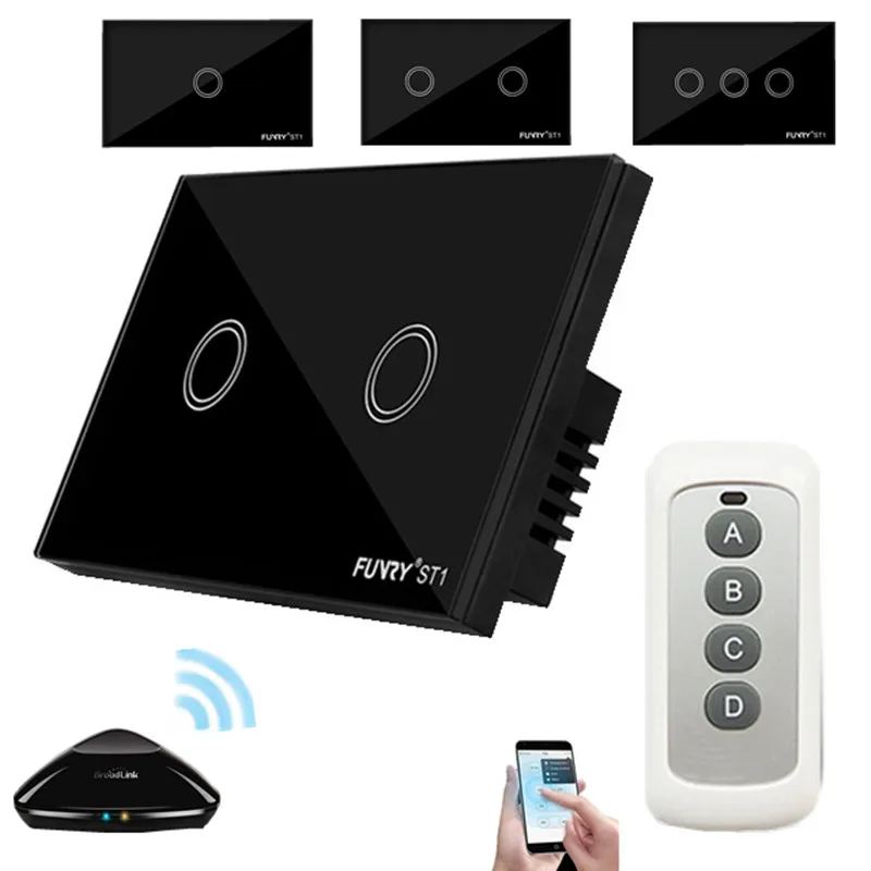

US Standard 1/2/3 Gang 1 Way Remote Control Switch,RF433 Smart home Touch Light Switch, AC110V~250V Comaptible Broadlink Pro