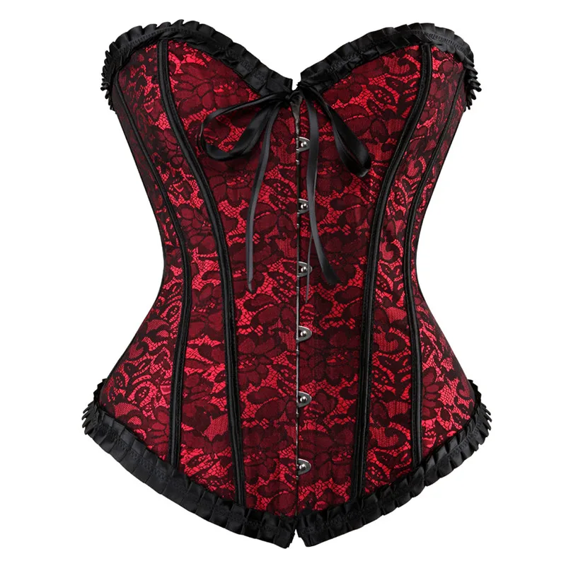 

Caudutas Sexy Satin Floral Gothic Lace up Boned Overbust Corset Bustier Waist Trainer Plus Size Corset Corselet Tops Purple 6xl