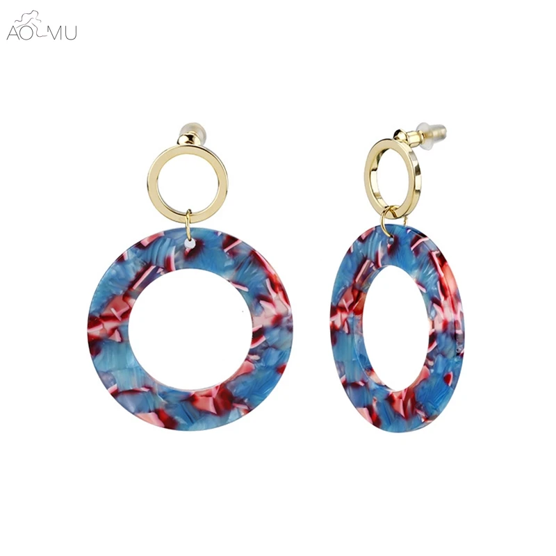 

AOMU 2019 New Fashion Acrylic Acetate Circle Round Hollow Pattern Dangle Drop Earrings for Women Girl Party Gift Jewelry Bijoux