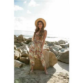 

Women Casual Beach Printed Wide Leg Trousers Loose High Waist Baggy Harem pants bohemian beach 2018 Summer style