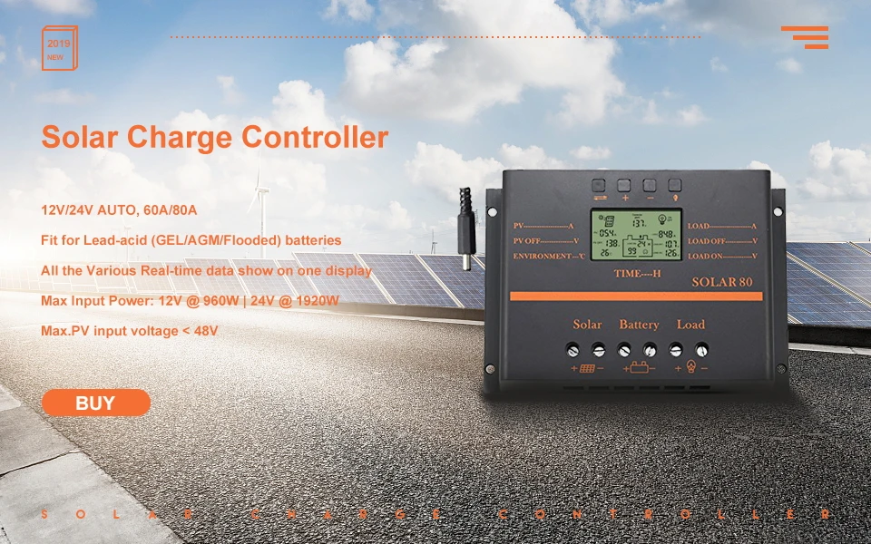 Controlador de Carga Bateria com 5 Powmr Solar 12 v 24 Display Lcd pv Usb Carregador Regulador 1920 w S60 S80 50a 60a 80a Pwm 5 Powmr 50a 60a 80a pwm controlador de