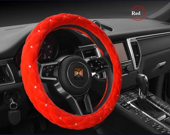 

1 Piece Hot Car Styling Autumn Winter Studded Rhinestone plush Car steering wheel car-covers 38cm Diamond Steering Covers Cases