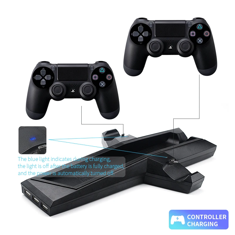  Cooling Fan Joystick Charge For PS4/PS4 Slim Games Vertical Stand With Dual Controller Charger Stat