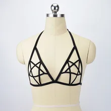 Черные/серебряные жгуты в форме пентаграммы, эластичный бюстгальтер без бретелей, Открытая грудь, бондаж, нижнее белье, фетиш, одежда, боди, короткий топ-боди O0528