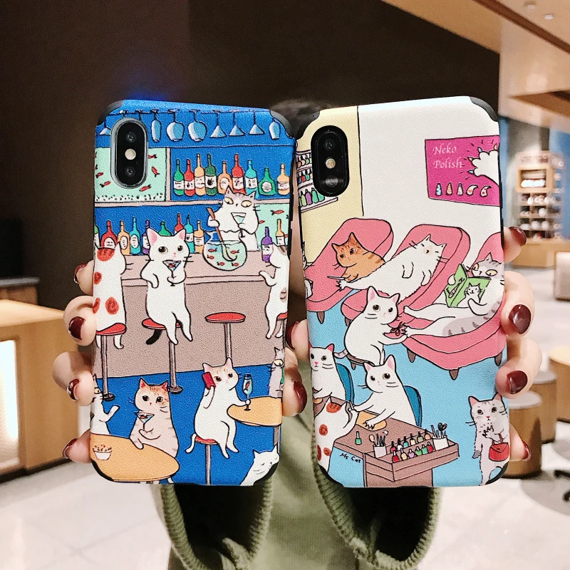 

Beily Cartoon Cat Case for iPhone XS Max XR X 8 7 Plus Cute Illustration Relief Soft Silicone Cover for iPhone 8 7 6 6S Plus X