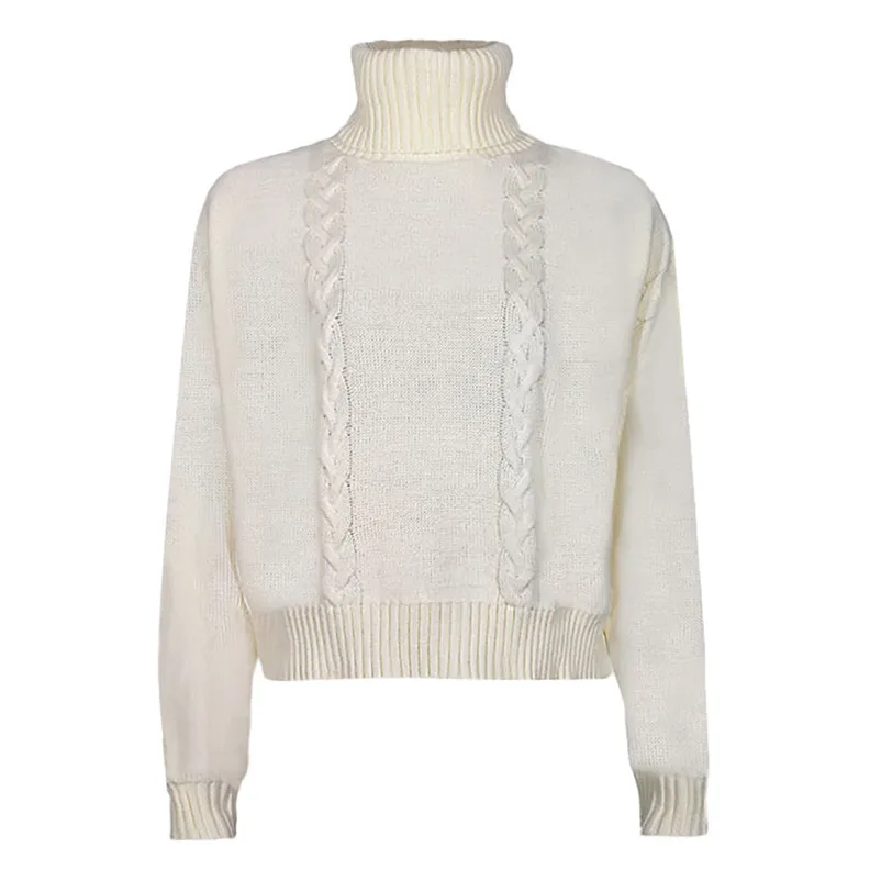Loose knit pullover sweater women winter 2018 Women Solid O-Neck Knitted Warm long Sleeve Turtleneck Sweater Blouse N06#N (6)