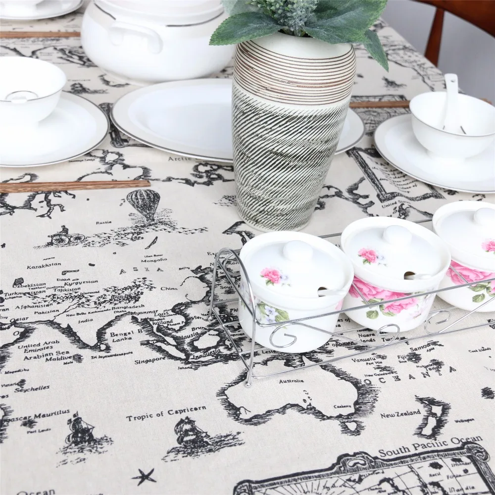 BeddingOutlet العالم خريطة سماط الأوروبي الوظائف مفرش طاولة ل نزهة حزب الكتان القطن مفارش المائدة مستطيلة 9 الأحجام
