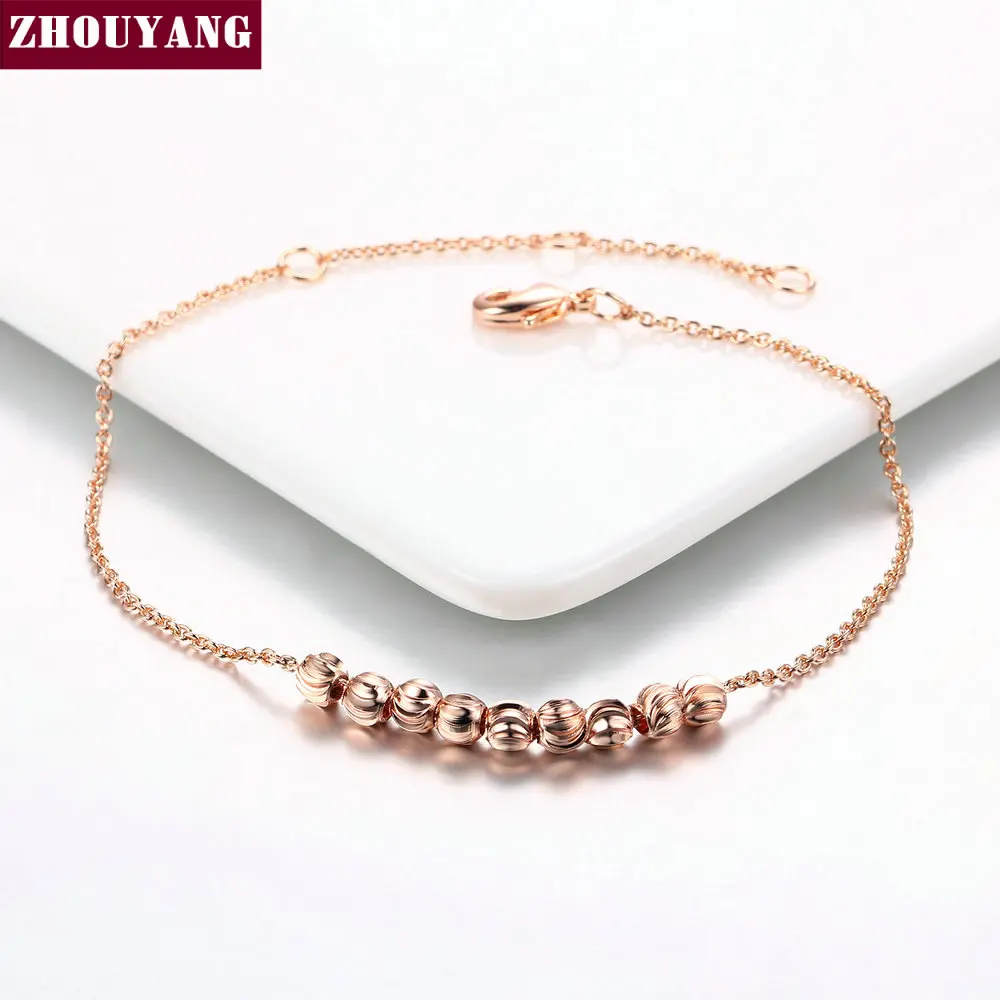 Высокое качество, простой стиль, 8 розовая бусина, золотой цвет, ножные браслеты, ювелирные изделия с австрийскими кристаллами, ZYA020, ZYA027