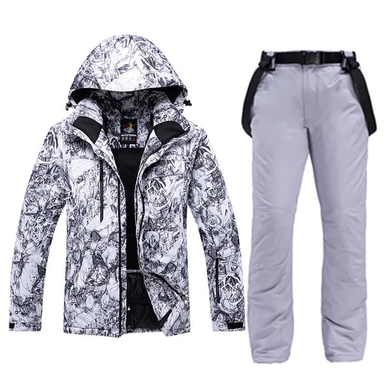 Зимняя Толстая Теплая мужская лыжная куртка+ брюки водонепроницаемый сноуборд набор ветрозащитная походная-30 градусов зимняя уличная одежда - Цвет: C3