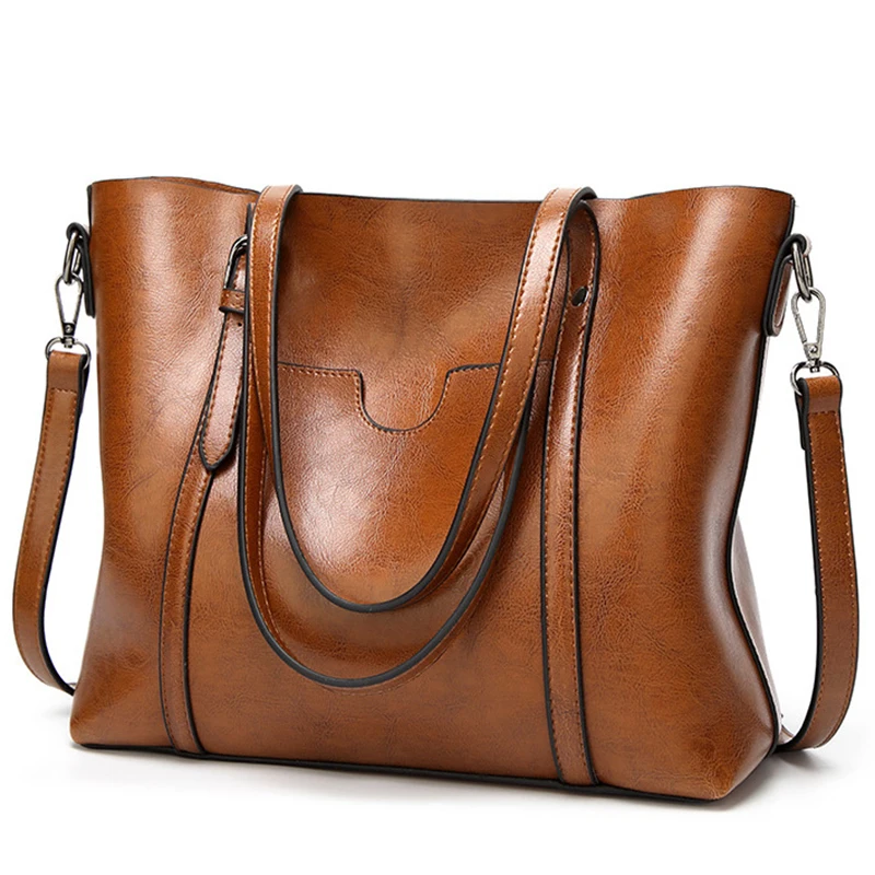 

LEFTSIDE Oil Wax Handbags For Women 2018 Women's Leather Handbags Luxury Brand Handbag Lady Shoulder Messenger Bag Big Totes
