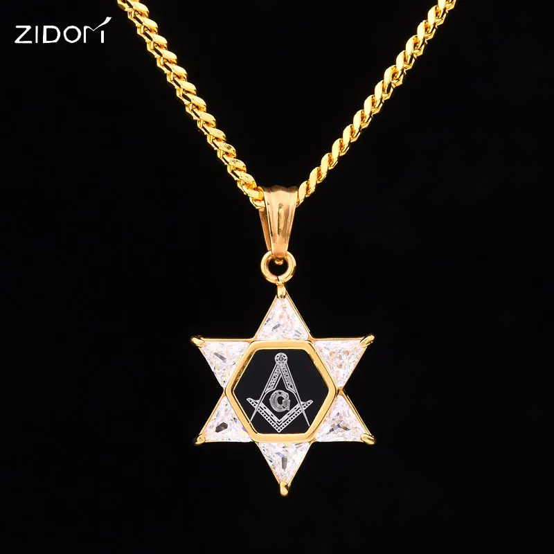 

Stainless Steel Men Hiphop iced out Hexagram masonic shape pendant necklaces hip hop zircon free mason necklace women jewelry