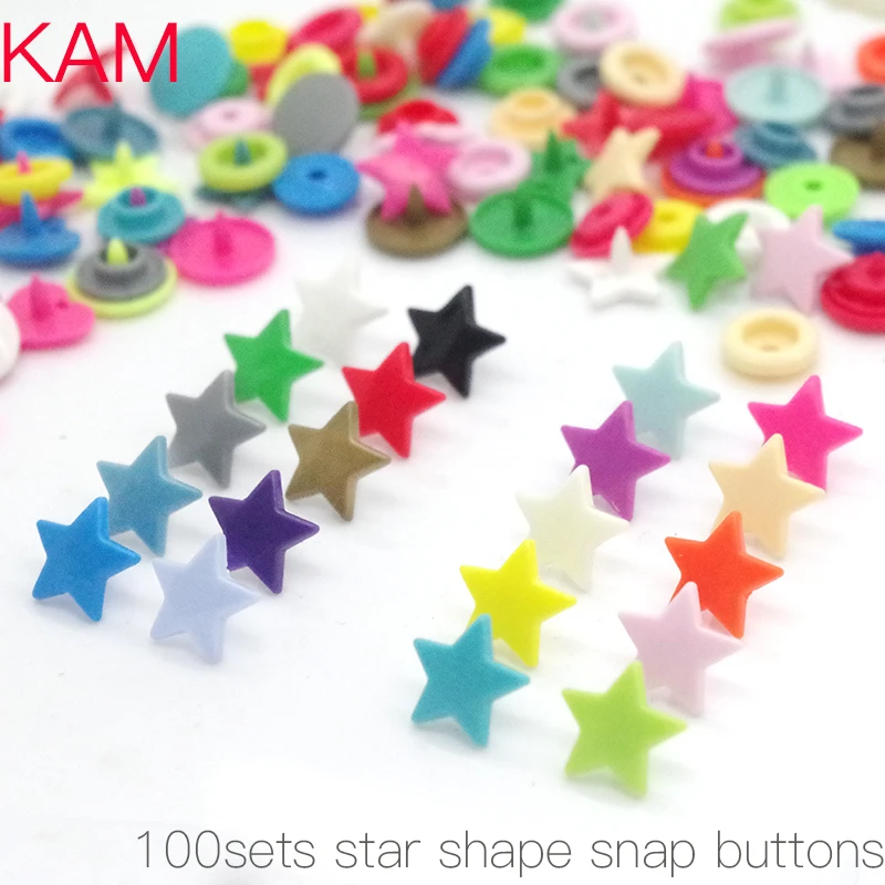 

{10 Colors mixed 100sets } KAM Brand Star Shaped Plastic Snap Button Fastener buttons For Baby Diaper 10sets each