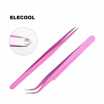 

ELECOOL Pink Curved/Straight Nail Art tweezer Nippers Pointed clip Stainless Steel Nail Art picking Tool Nail Art Accessories