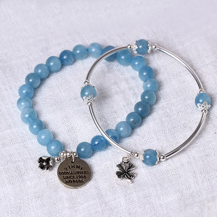 flower pendant Aqua-marine blue cry-stal bracelet 100% 925 Sterling Silver Jewelry fashion hypoallergenic bracelets for gift