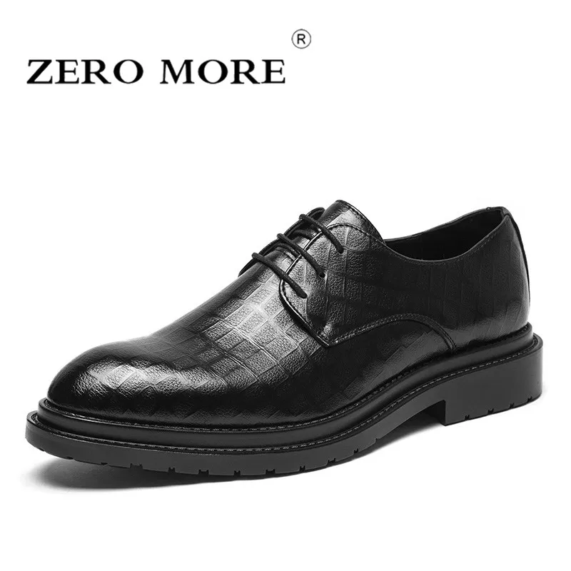 

ZERO MORE Mens Shoes Casual Formal Square Designer Shoes Men Lace Up Hot Sale Solid Dress Pointed Toe Derby Shoes Luxury Brand