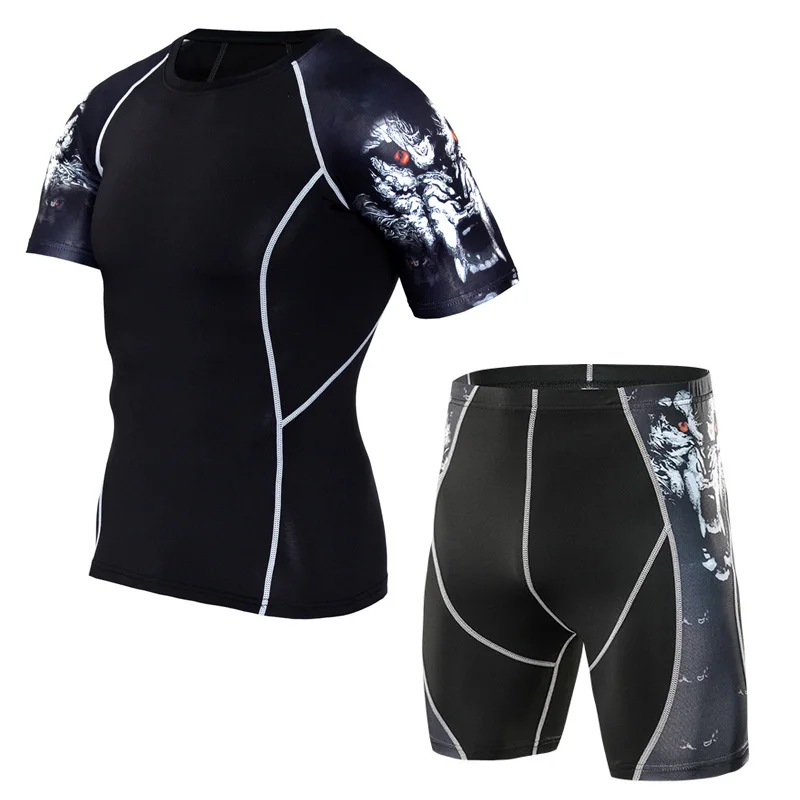 

Mens shorts T-shirt sweatshirt suits MMA combat compressions tights 2pc set Cycling tracksuit jogger set men S-4XL Gym training