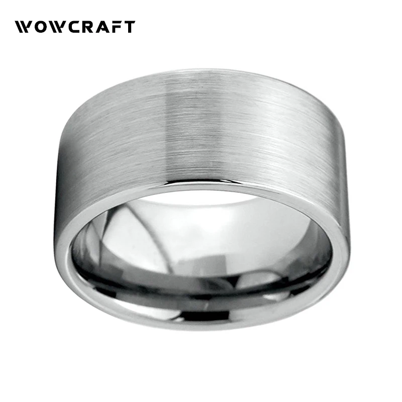 12mm Pip Cut Brushed Mens Wedding Ring Tungsten Carbide Silver Anniversary Rings Flat Band Fashion Jewelry