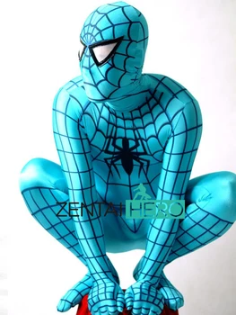 

Free Shipping DHL Fancy Dress See-Through Eyes Spandex Blue Spiderman Costume Superhero Cosplay Costume For 2017 Halloween