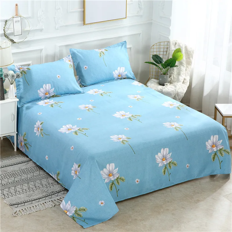 Cartoon Print Bed Linens Flat Bed Sheet Plain Feather Printed For Single/ Double Bed Twin Queen King Size Bedsheets FS01 1 PC