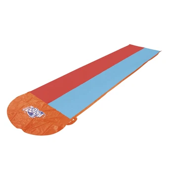 

18' Long Inflatable Double Slide With Drench Pool For Kids Summer Water Toys Play Mat Swimming Garden Fun