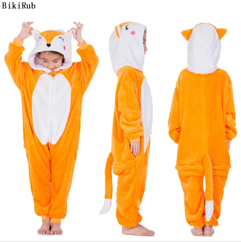 Детская Пижама BIKIRUB Kigurumi зимняя с капюшоном для мальчиков и девочек милый лиса
