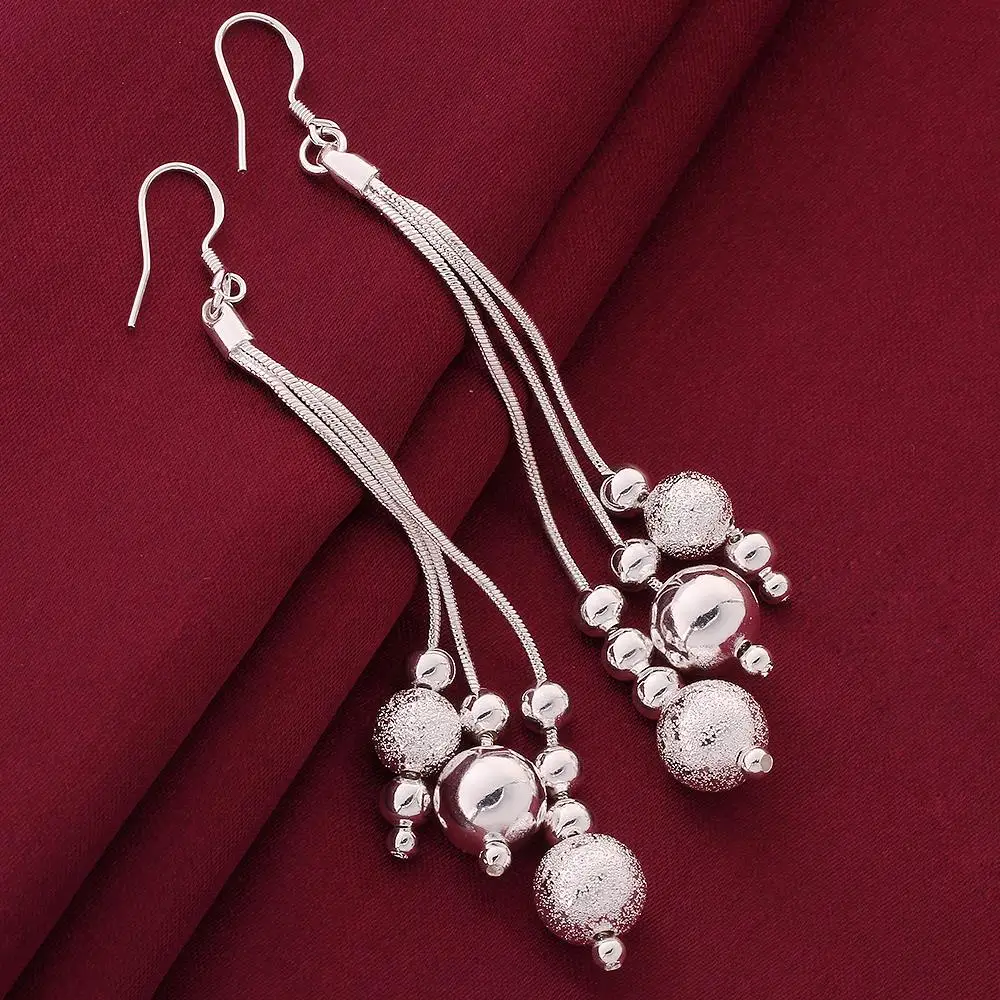

New Fashion Jewelry Silver Three Line Beads Ear Ring Earrings Clip For Women Gift KQS