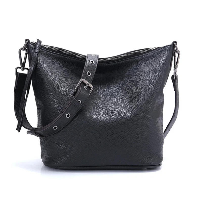 Zency мягкая кожа первый слой воловья кожа модная черная сумка повседневная сумка через плечо для леди вместительная сумка - Цвет: Черный