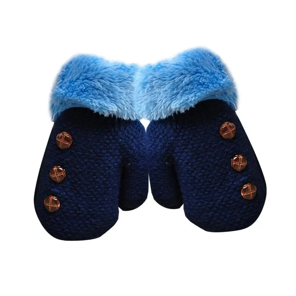 Зимние теплые детские рукавицы, перчатки, трикотажная ткань, двойная утолщенная, все пальцы, детские перчатки для мальчиков и девочек - Цвет: dark blue