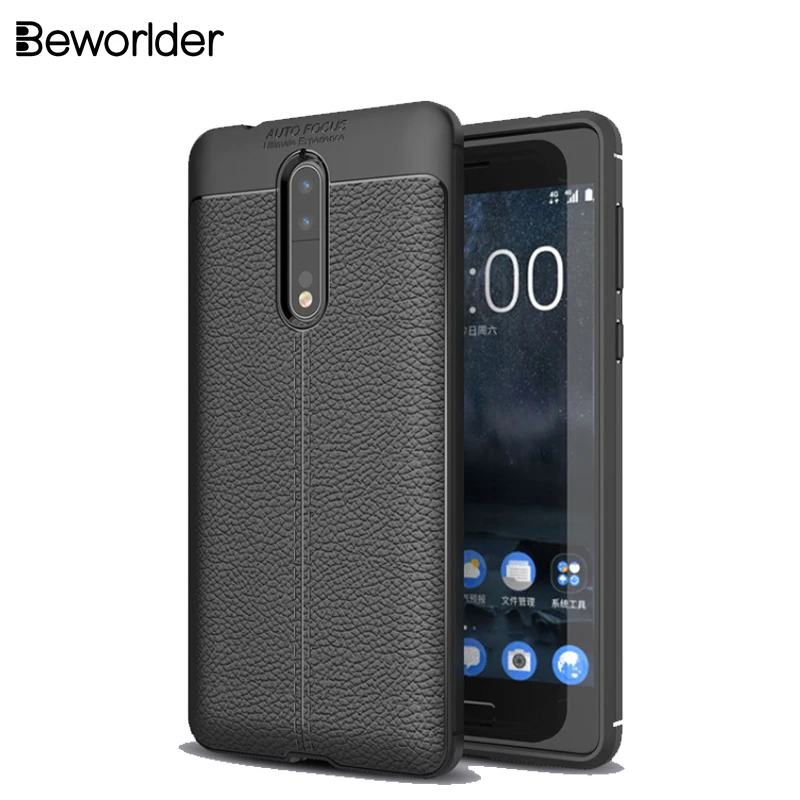 Beworlder For Nokia 8 Case Anti Slip PU Leather Texture Silicone Soft TPU Phone Cases ShockProof Protective Back Cover |