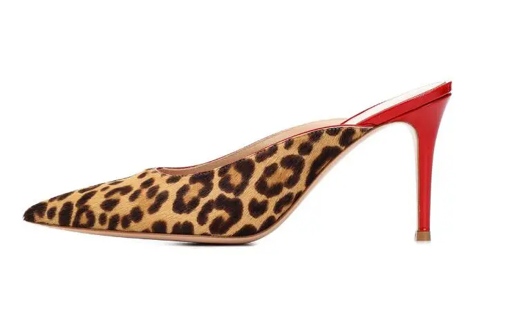 

Carpaton Ladies Leopard Print sexy high heels 2018 spring fall new suede pointed stiletto mules shoes fashion dinner shoes