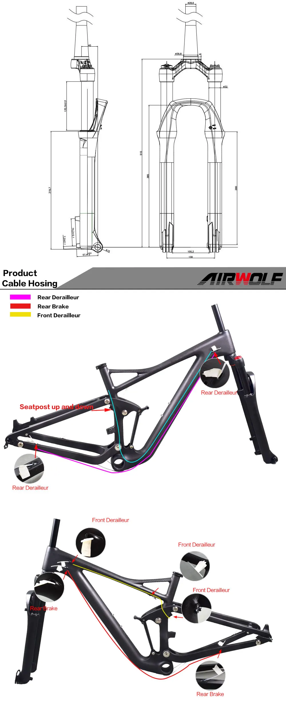 Airwolf Enduro Bike 29er Suspension Carbon MTB Frame with Tapered