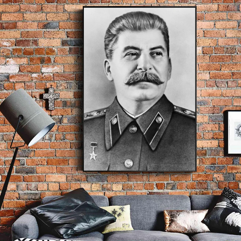 

Solid Wood Scrolls Paintings The Great leader Stalin Portrait Poster Canvas Print Wall Art Room Decoration