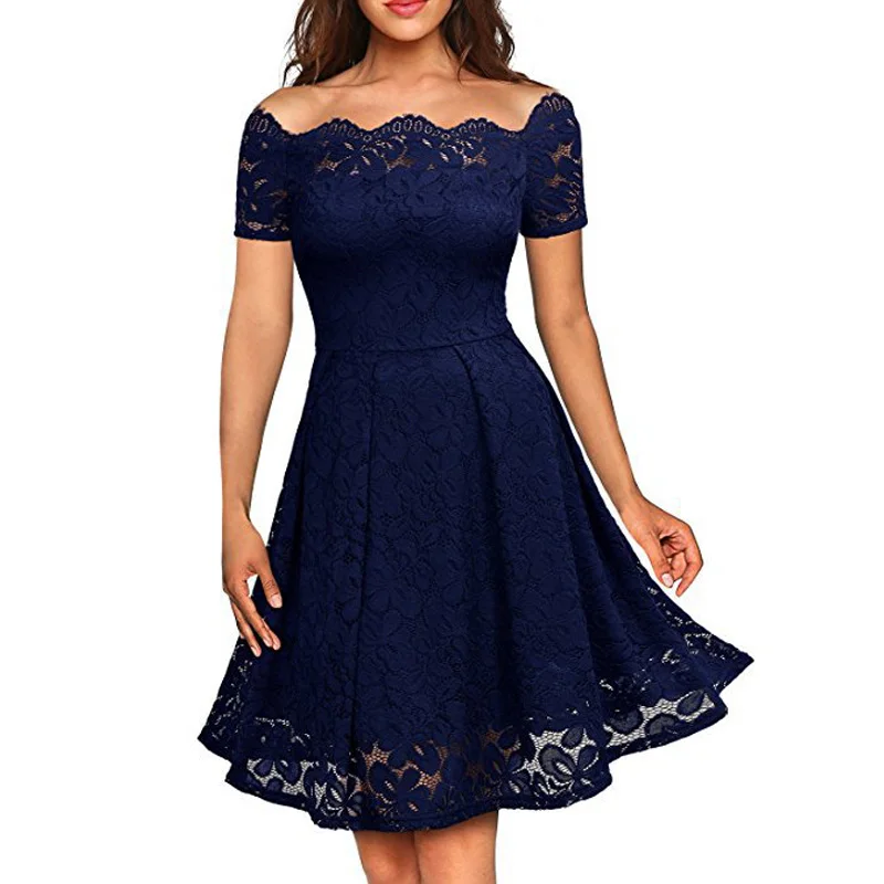 Blue Lace Dress With Sleeves Online, 57 ...