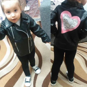 

Girls motorcycle leather coat children PU jacket, 2-7 year old Printed love letter all match tops for kids fashion hot