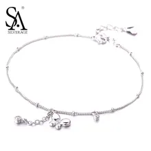 SA SILVERAGE Real 925 Sterling Silver Butterfly Anklets for Women Fine Jewelry Animal Chain Anklet Gift