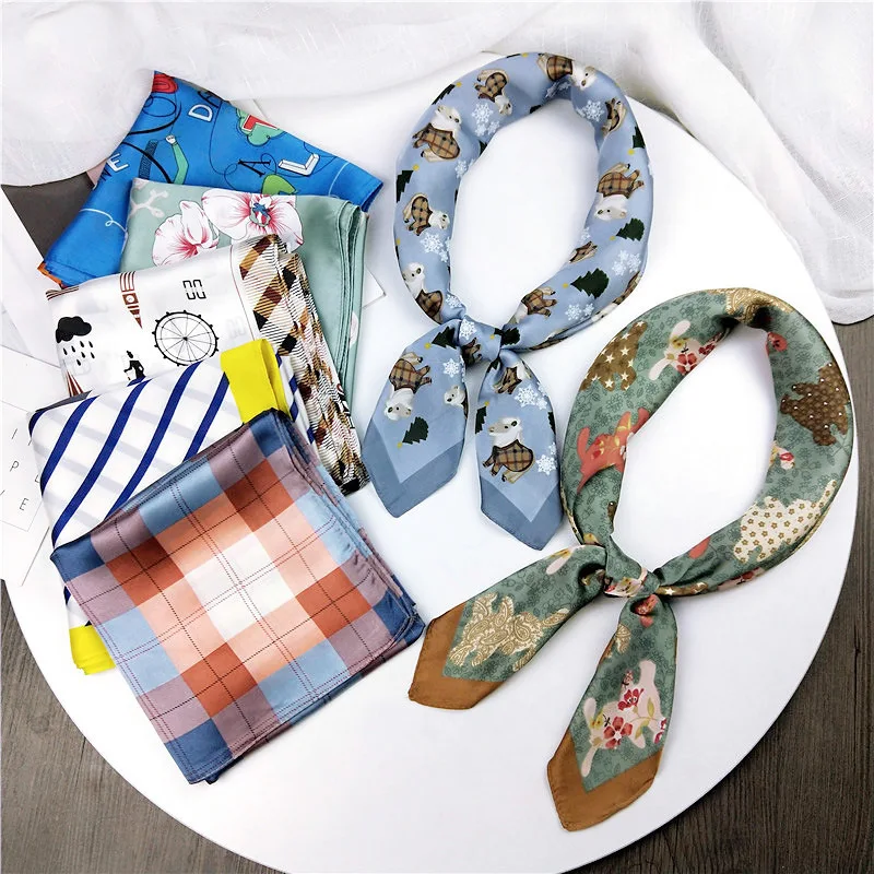 

Fashion Square Neckerchief Hair Scarf For Women Animal Print Silk Satin Hijab Scarfs Female 70*70cm Headband Scarves For Ladies