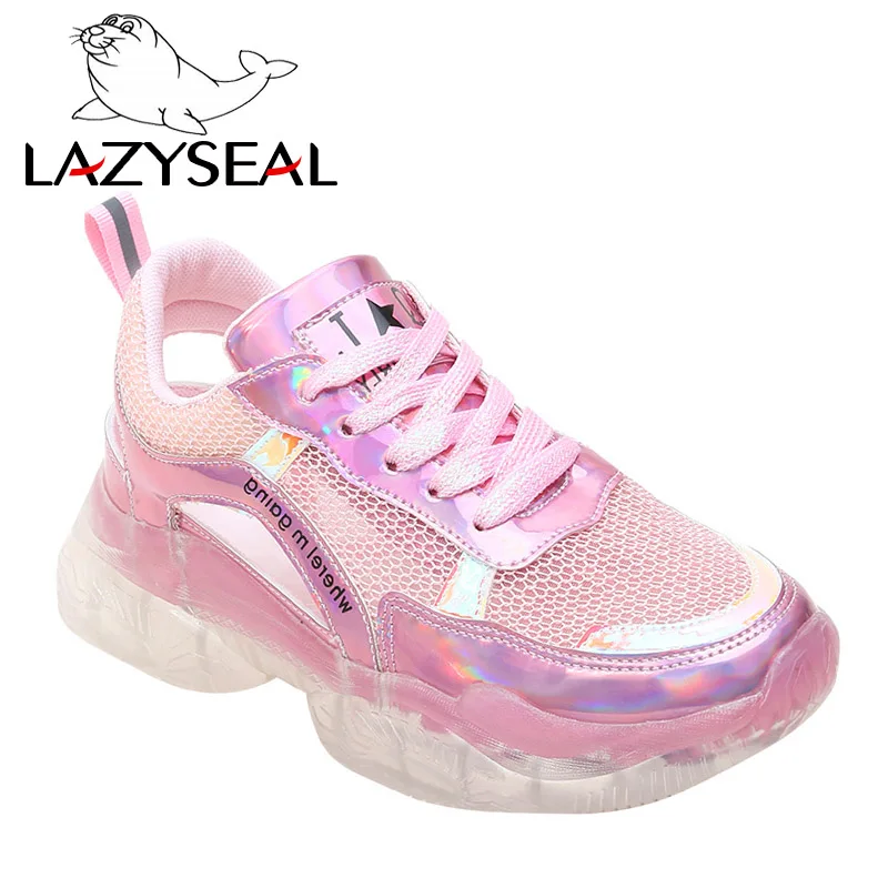Женские кроссовки LazySeal дышащие на толстой платформе 5 см с сеточкой для спорта и