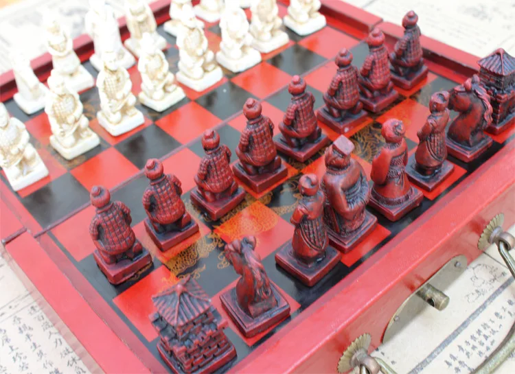 

Chess Set Collectibles Vintage Chinese Terracotta Warriors 32 Chess Set Chessman-Travel Folding Portable Board Free Shippping