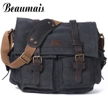 Винтажные мужские сумки-мессенджеры холщовые сумки на плечо для мужчин из натуральной кожи модные мужские деловые дорожные сумки через плечо WBS415