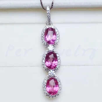 

Natural pink topaz necklace pendant Free shipping 925 sterling silver Free shipping 0.6ct*3pcs gemstone X8091914