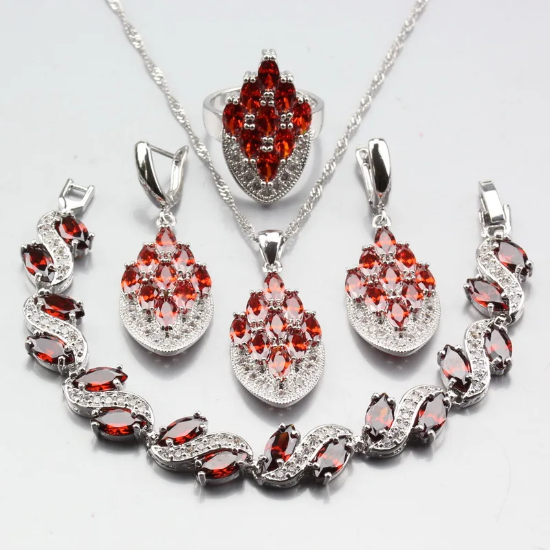 MANNY Wonderful Rhodolite Red Jewelry Sets For Women 925 Sterling