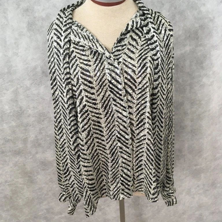 Alfred Dunner button down blouse long sleeve Size 40 black white sheer